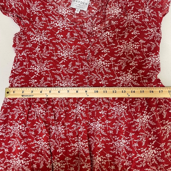 Hayden Los Angeles Mini Dress Floral Print Short Sleeve Tiered Skirt Red Medium‎ - Picture 5 of 9